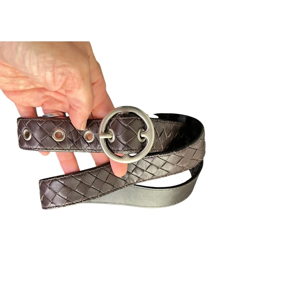 Bottega Veneta Belt 34 Intrecciato Woven Leather Eyelet Italy Vintage Chic $750